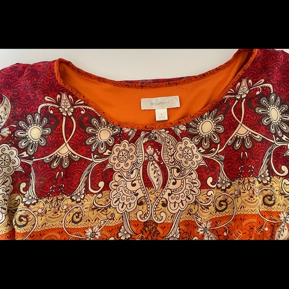 Dressbarn Ladies Orange Floral Blouson Blouse Gathered Elastic Waist Size Small - Picture 6 of 13